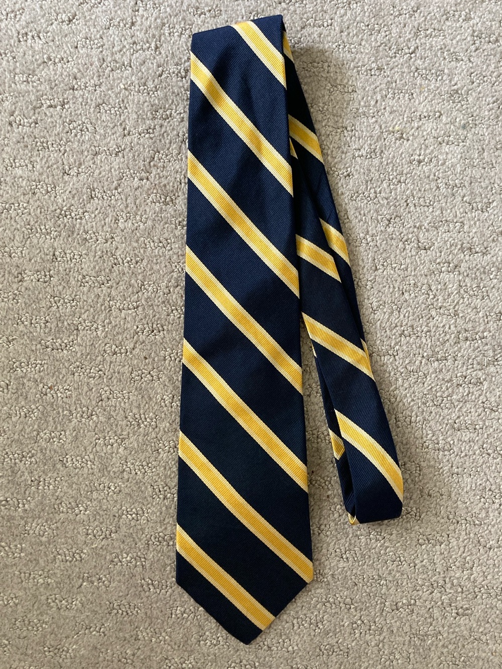 Ben Silver navy & yellow striped English silk tie.